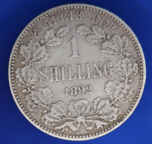 GENUINE - 1892 One Shilling coin South African Republic (ZAR), 92.5% silver     [11/25 33752]