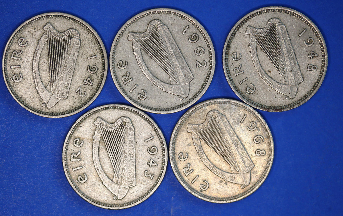 GENUINE 5 Irish Threepences 3d Ireland EIRE, Hare coins, various dates [12/25 33887]