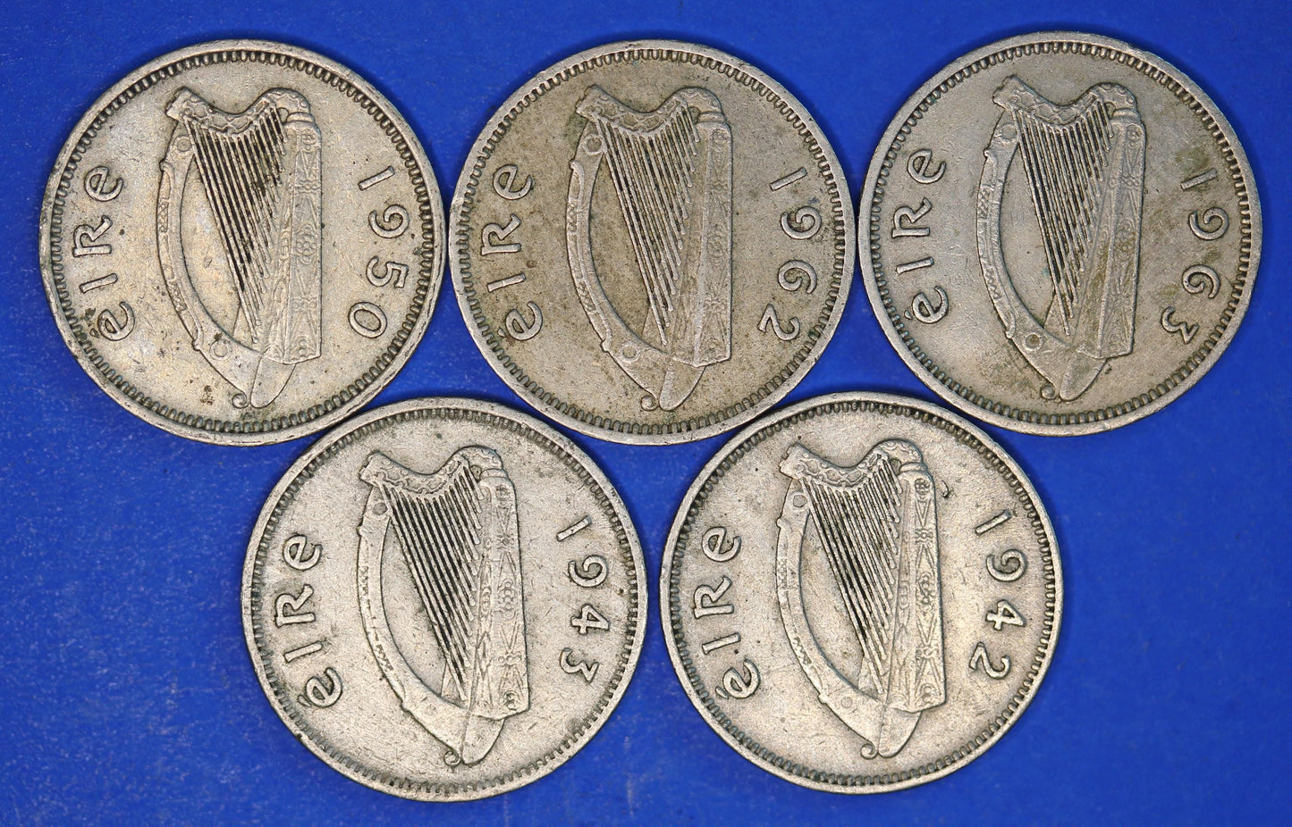 GENUINE 5 Irish Threepences 3d Ireland EIRE, Hare coins, various dates [12/25 33888]
