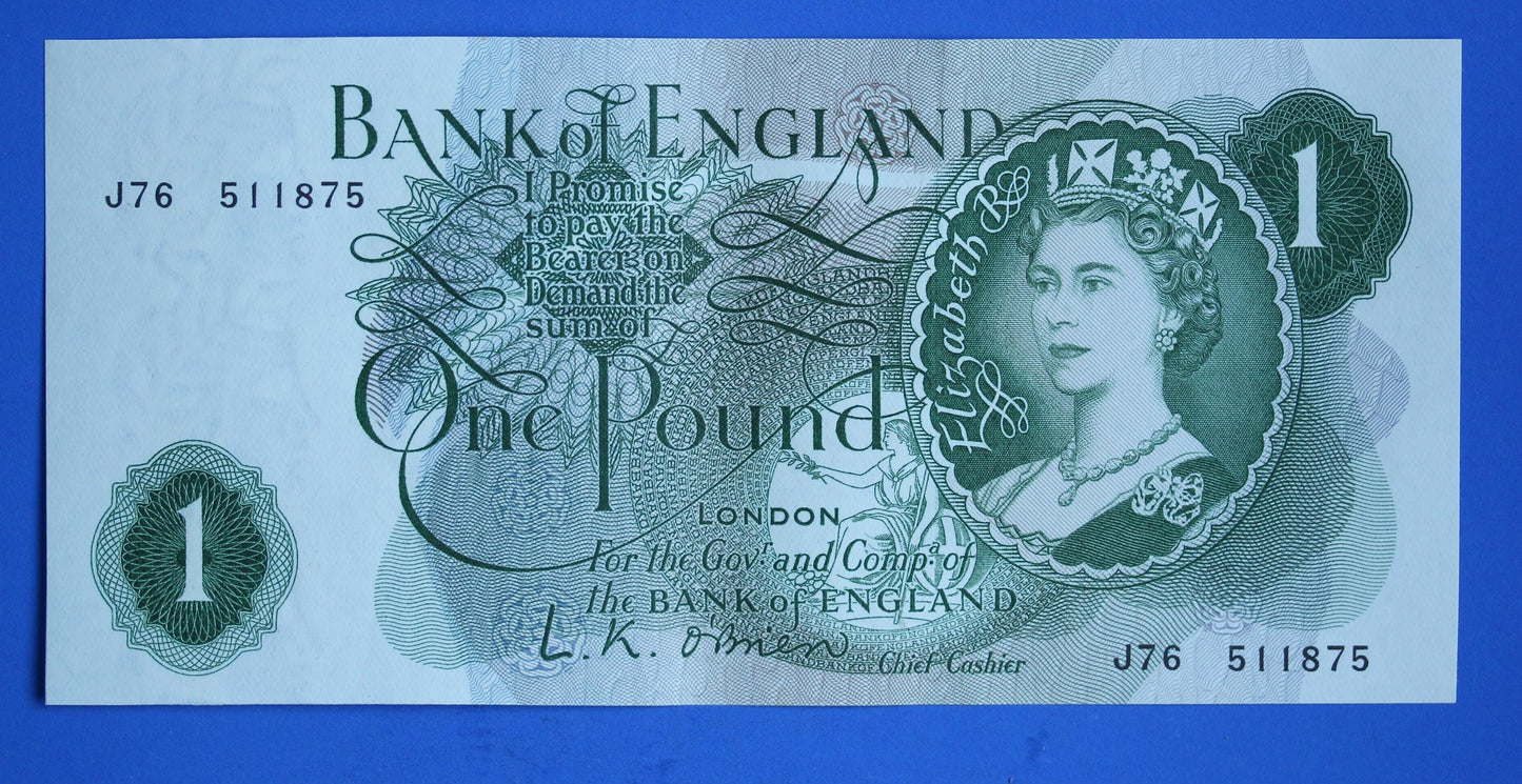 2x 1960 Bank of England One pound, O'Brien "J76" Elizabeth II banknotes CONSECUTIVE   [12/25 33899]
