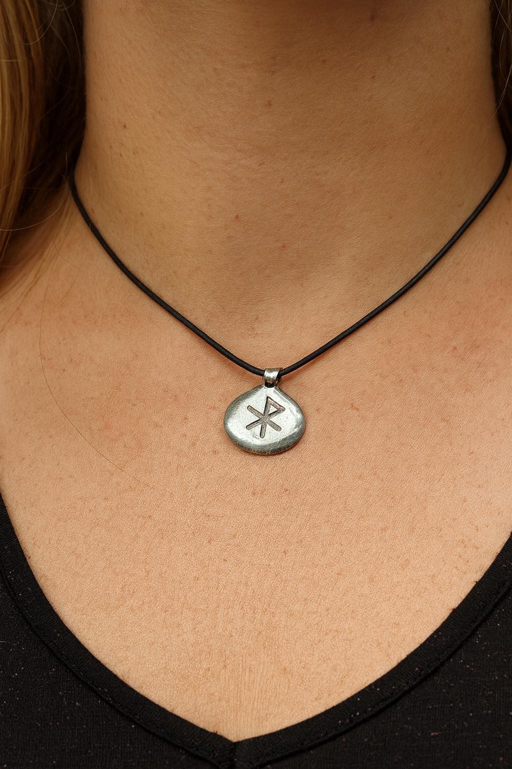 Viking Rune Stone Pendant - Protection, Love, Wealth, Success on a waxed cord, with information card [RUNE]