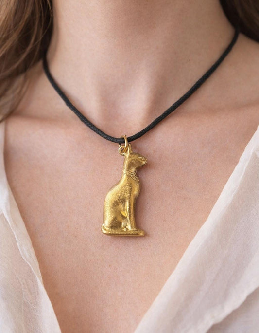 Egyptian Cat (30mm) Pendant - Gold Plated - with information card [ECP]