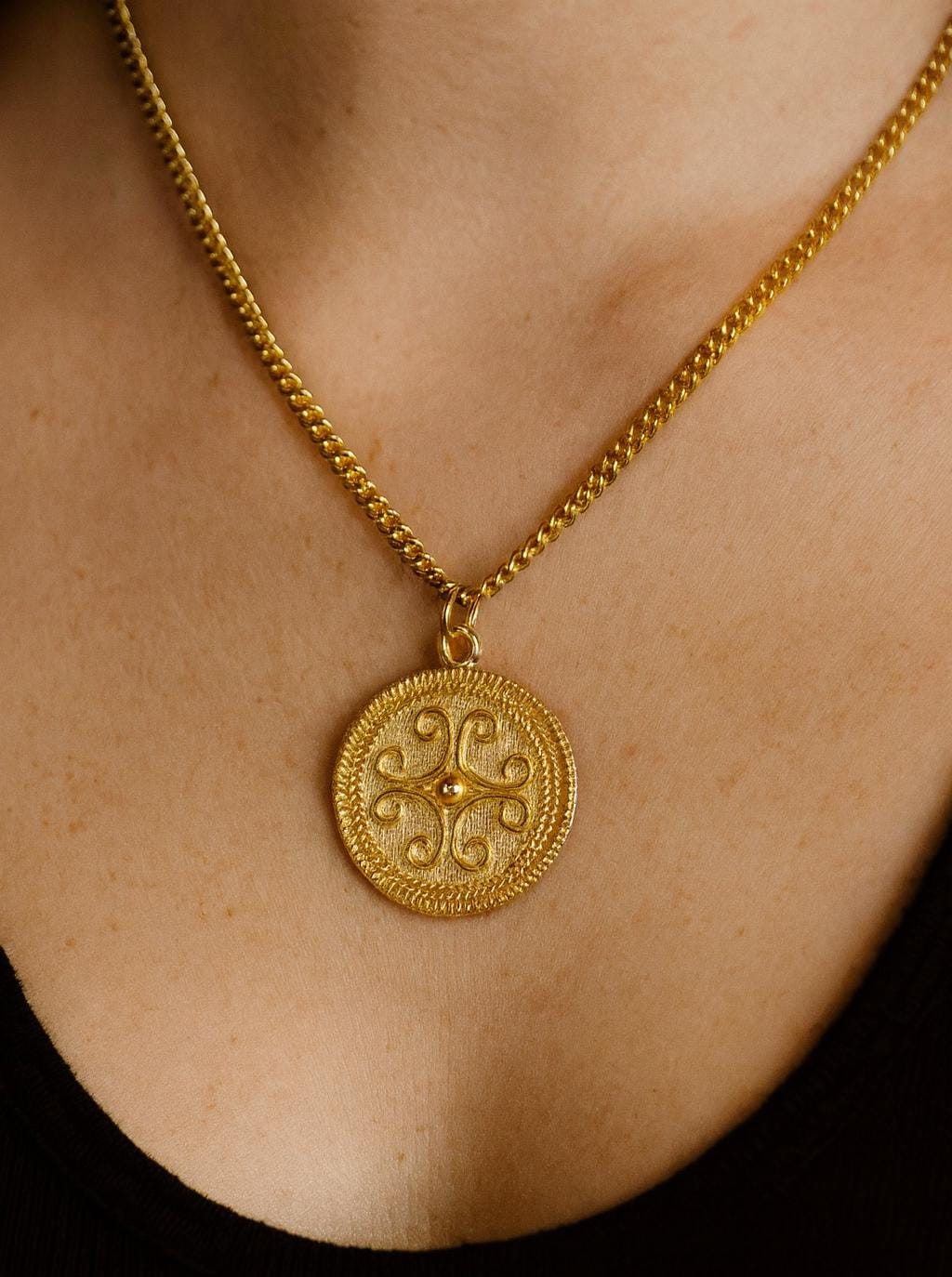 Roman Filigree Scroll Pendant - Gold Plated with information card [RFSPG]