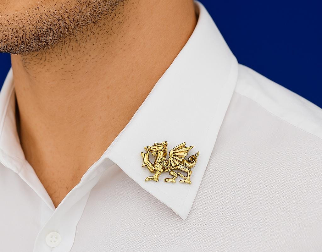 Welsh Dragon pin with clasp Badge - Gold Plated, Wales Cymru *[WDGPIN]