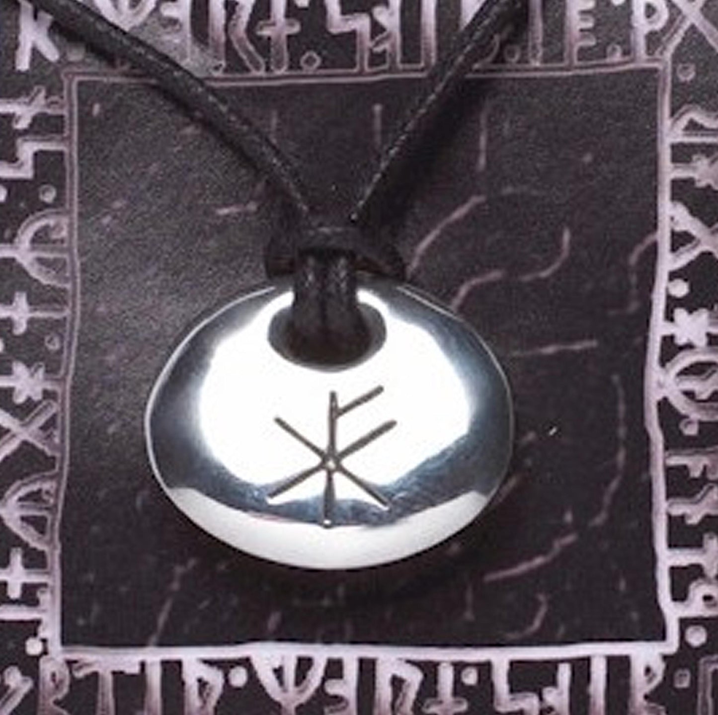 Viking Rune Stone Pendant - Wealth on a waxed cord, with information card [RUNEW]