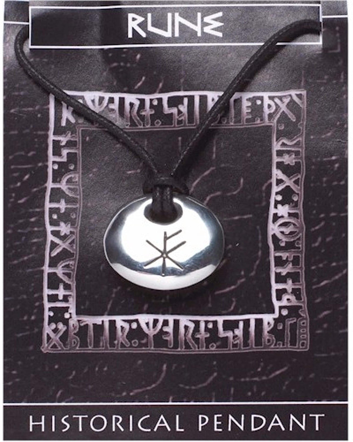 Viking Rune Stone Pendant - Wealth on a waxed cord, with information card [RUNEW]