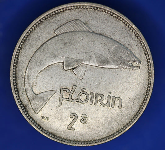 GENUINE 1940 Irish florin Ireland EIRE coin, 75% silver, Salmon [12/25 33872]
