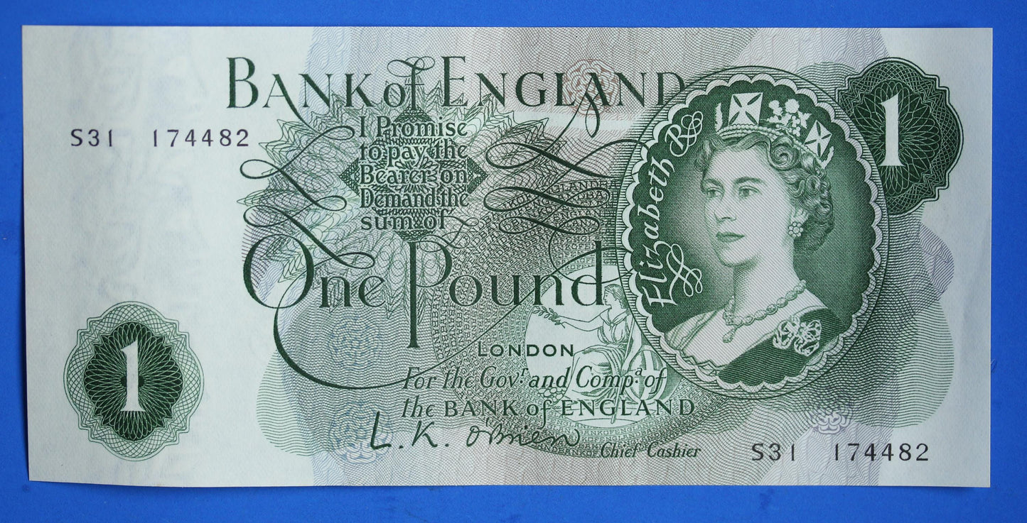2x 1960 Bank of England One pound, O'Brien "S31" Elizabeth II banknotes CONSECUTIVE   [12/25 33889]