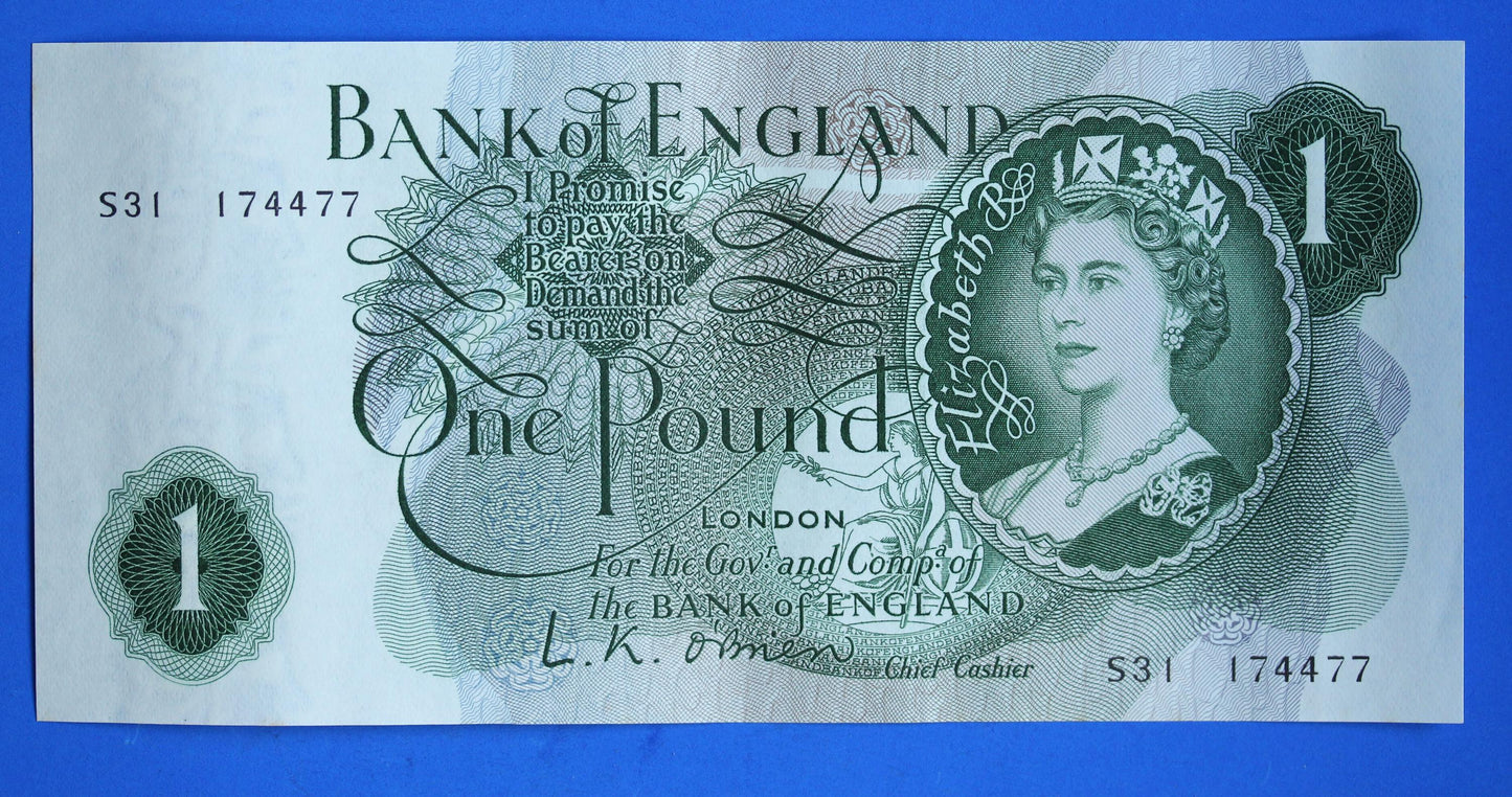 2x 1960 Bank of England One pound, O'Brien "S31" Elizabeth II banknotes CONSECUTIVE   [12/25 33891]