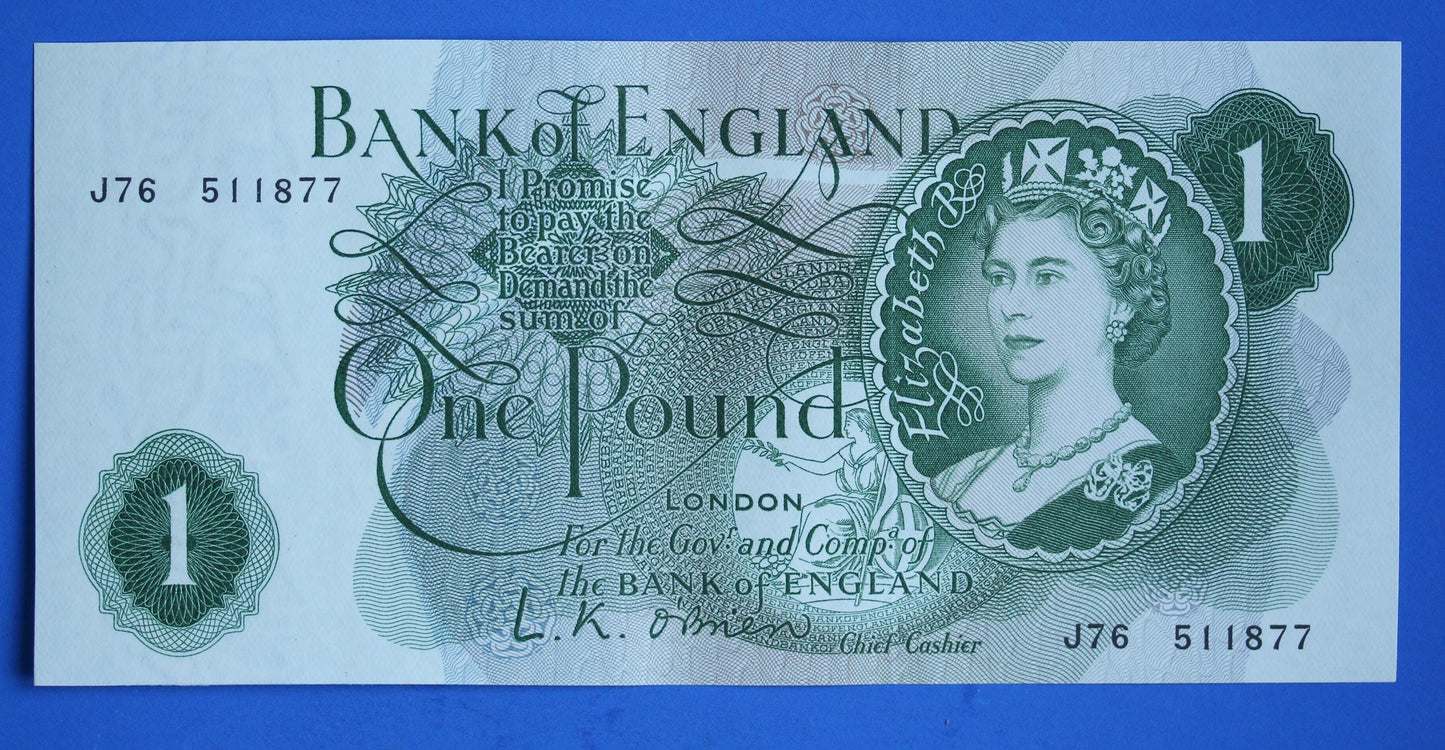 2x 1960 Bank of England One pound, O'Brien "J76" Elizabeth II banknotes CONSECUTIVE   [12/25 33898]