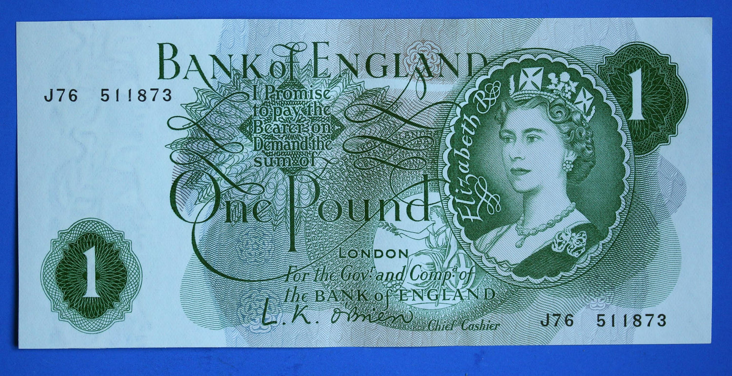 2x 1960 Bank of England One pound, O'Brien "J76" Elizabeth II banknotes CONSECUTIVE   [12/25 33900]