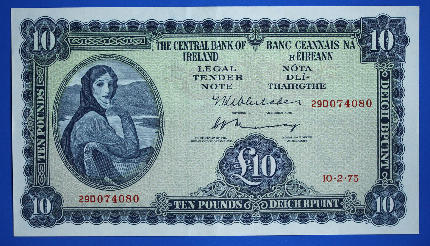 1975 Central Bank of Ireland, Ten Pound, Irish EIRE Lady Lavery banknote [12/25 34006]
