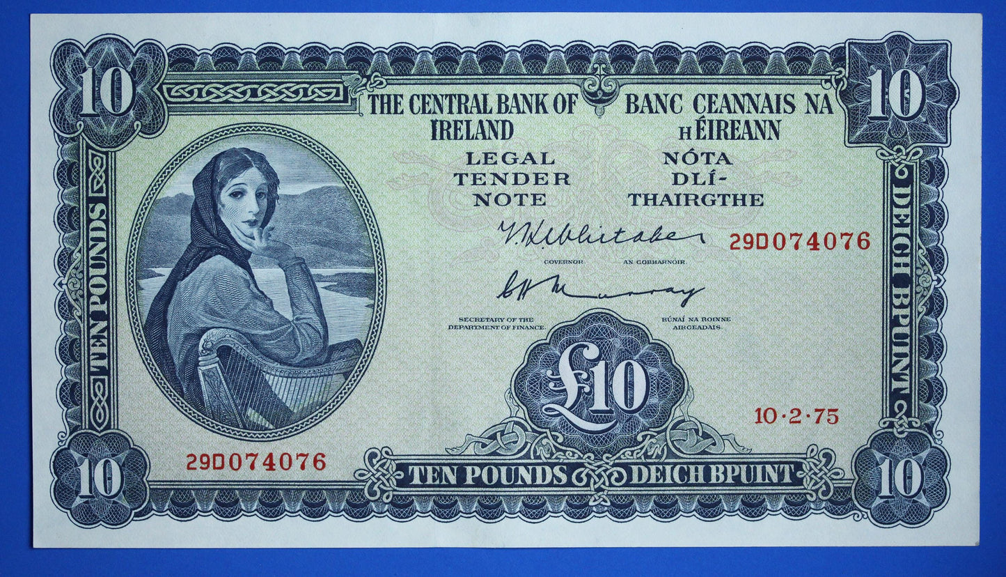 1975 Central Bank of Ireland, Ten Pound, Irish EIRE Lady Lavery banknote [12/25 34010]