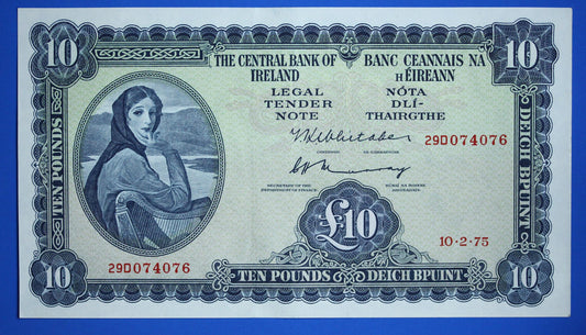 1975 Central Bank of Ireland, Ten Pound, Irish EIRE Lady Lavery banknote [12/25 34010]