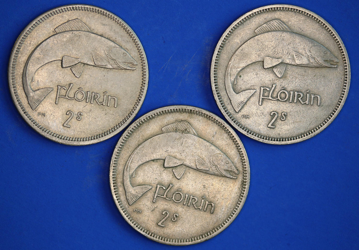 GENUINE 3 Irish florins /two shillings Ireland EIRE coins, Salmon, various dates [01/26 34074]