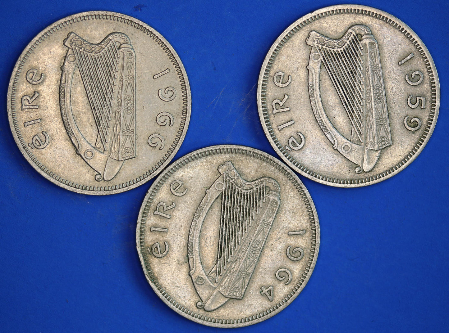 GENUINE 3 Irish florins /two shillings Ireland EIRE coins, Salmon, various dates [01/26 34074]