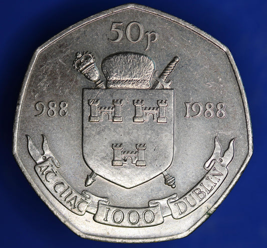 1988 Irish Ireland EIRE Fifty Pence 50p coin, Dublin Millennium    [01/26 34081]