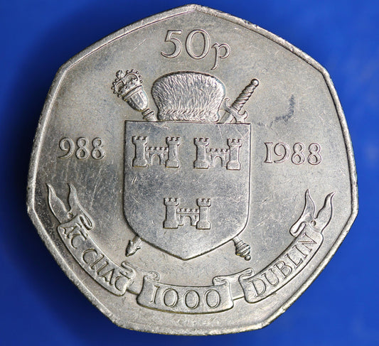 1988 Irish Ireland EIRE Fifty Pence 50p coin, Dublin Millennium    [01/26 34084]
