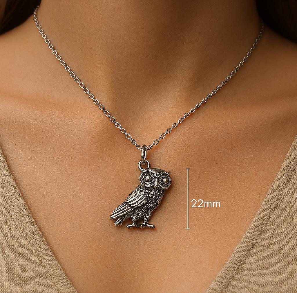 Roman Owl (24mm) Pendant - Pewter - with information card [ROPPCH]