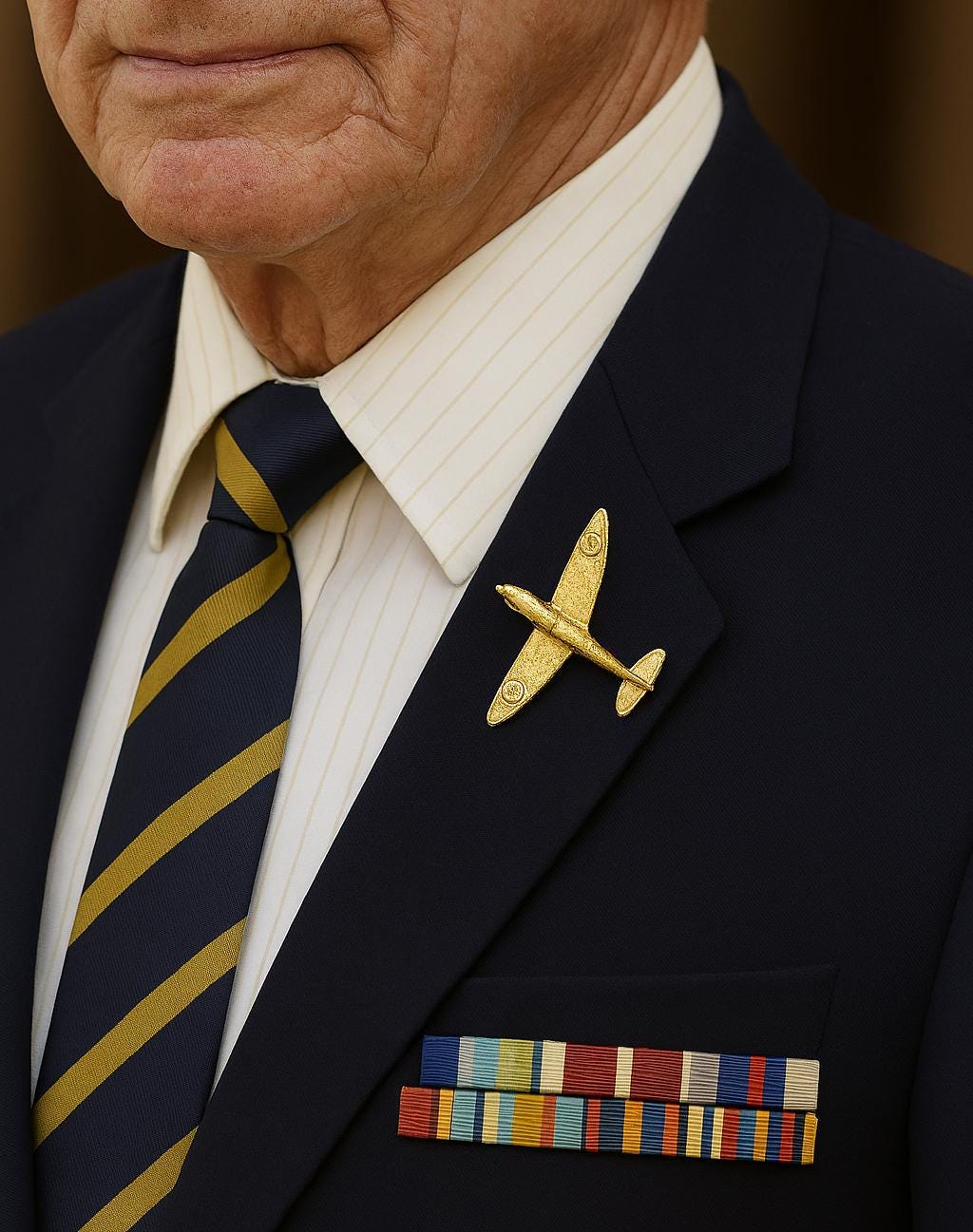 Gold plated pewter Spitfire supplied on a pin with clasp [SPITGPIN]