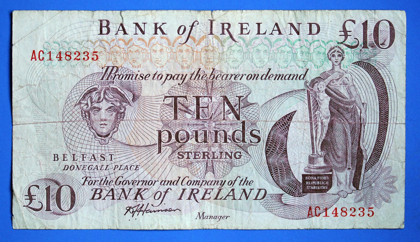 1984 Bank of Ireland Ten Pound Banknote, Northern Ireland, Harrison "AC"   [01/26 34122]
