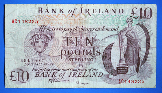 1984 Bank of Ireland Ten Pound Banknote, Northern Ireland, Harrison "AC"   [01/26 34122]