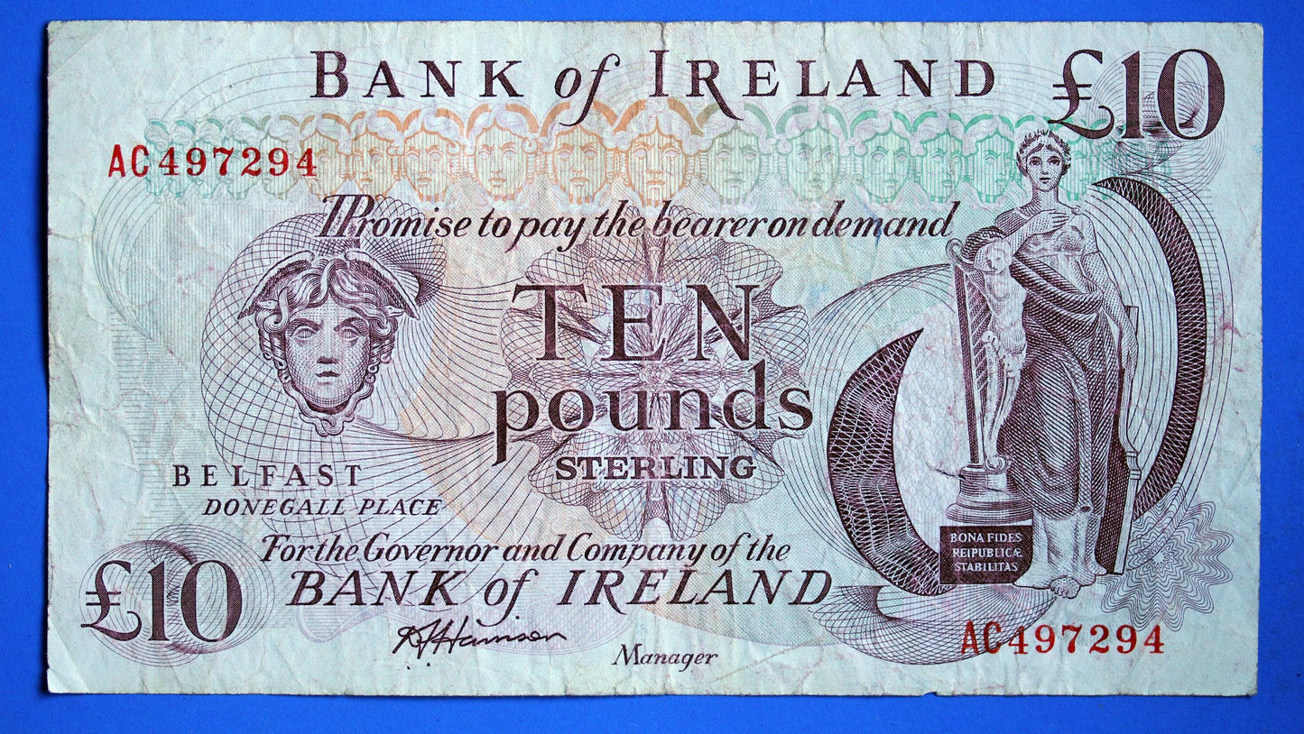 1984 Bank of Ireland Ten Pound Banknote, Northern Ireland, Harrison "AC"   [01/26 34125]