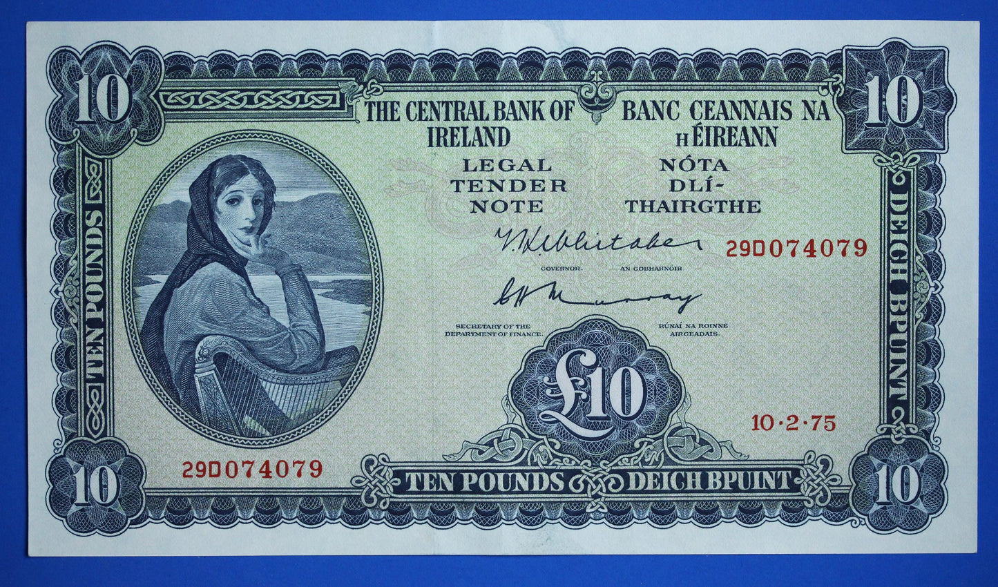 1975 Central Bank of Ireland, Ten Pound, Irish EIRE Lady Lavery banknote [12/25 34007]