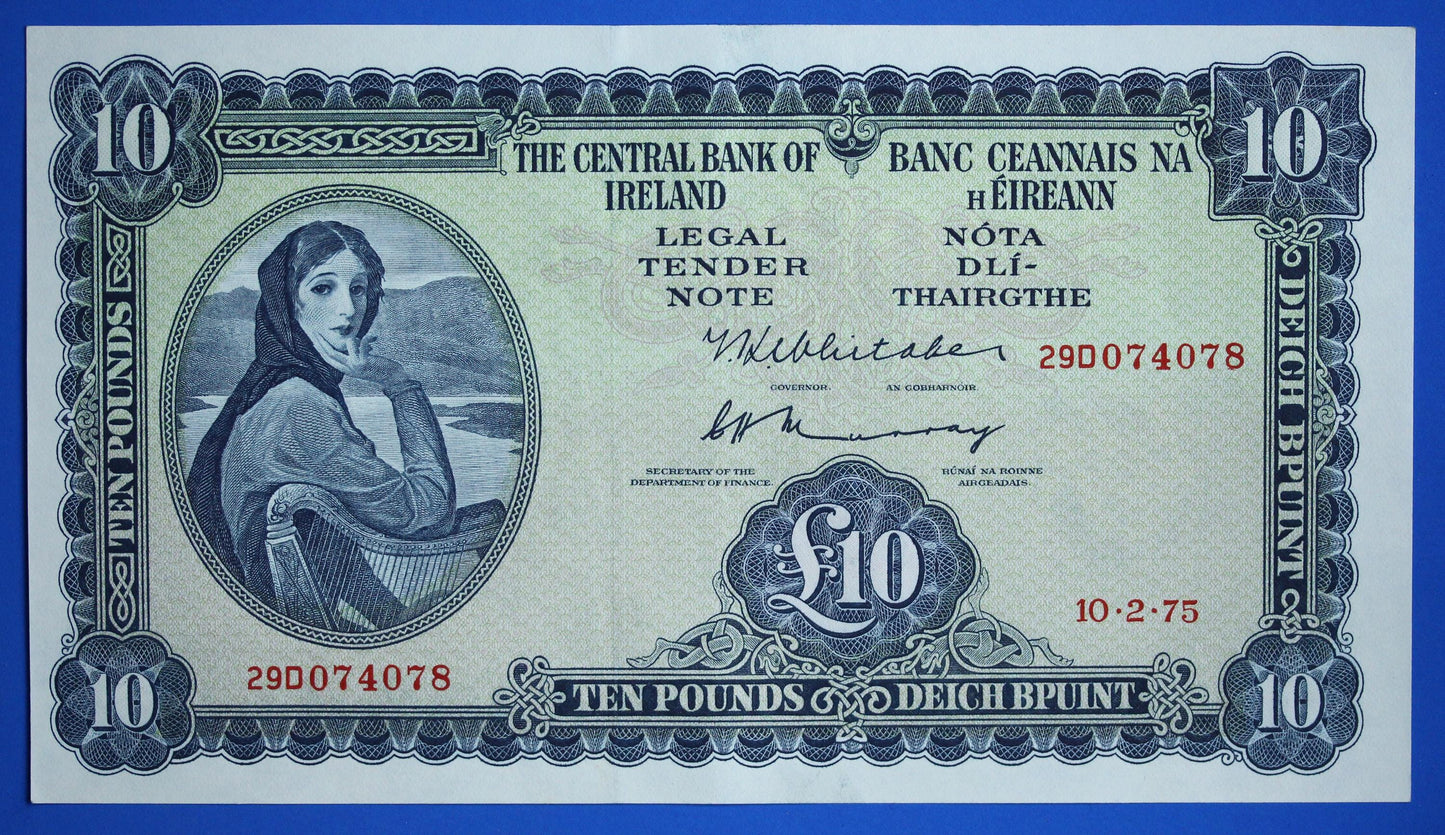 1975 Central Bank of Ireland, Ten Pound, Irish EIRE Lady Lavery banknote [12/25 34008]