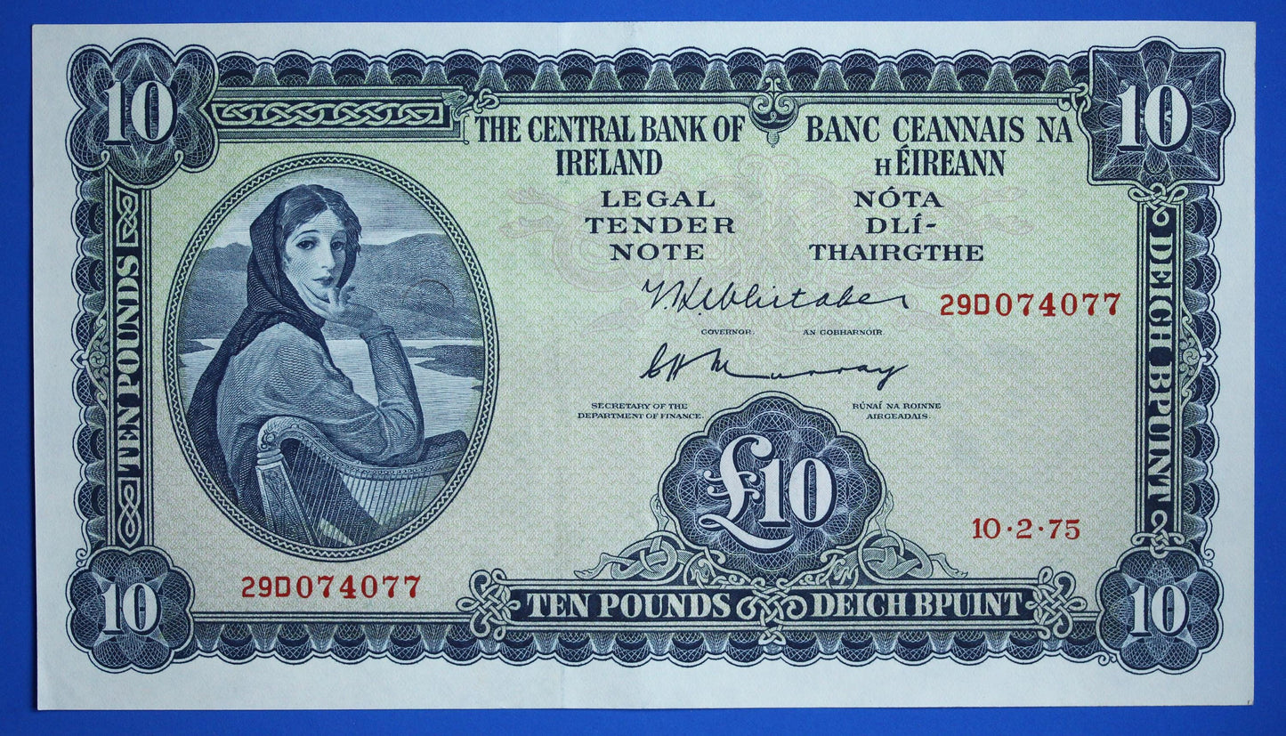 1975 Central Bank of Ireland, Ten Pound, Irish EIRE Lady Lavery banknote [12/25 34009]