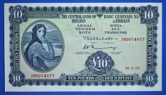 1975 Central Bank of Ireland, Ten Pound, Irish EIRE Lady Lavery banknote [12/25 34009]