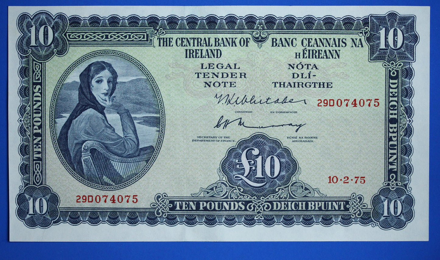 1975 Central Bank of Ireland, Ten Pound, Irish EIRE Lady Lavery banknote [12/25 34011]