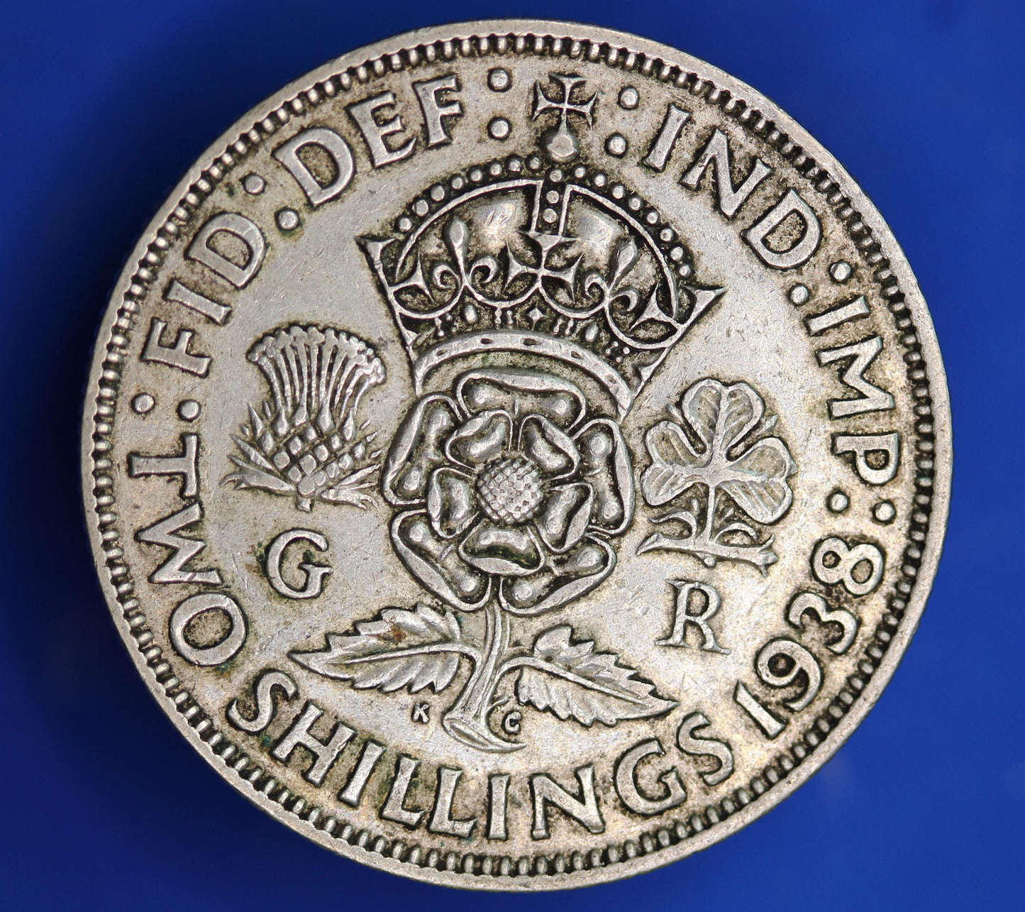 GENUINE British Coin -  1938 George VI two shillings, 50% silver  [01/26 34196]