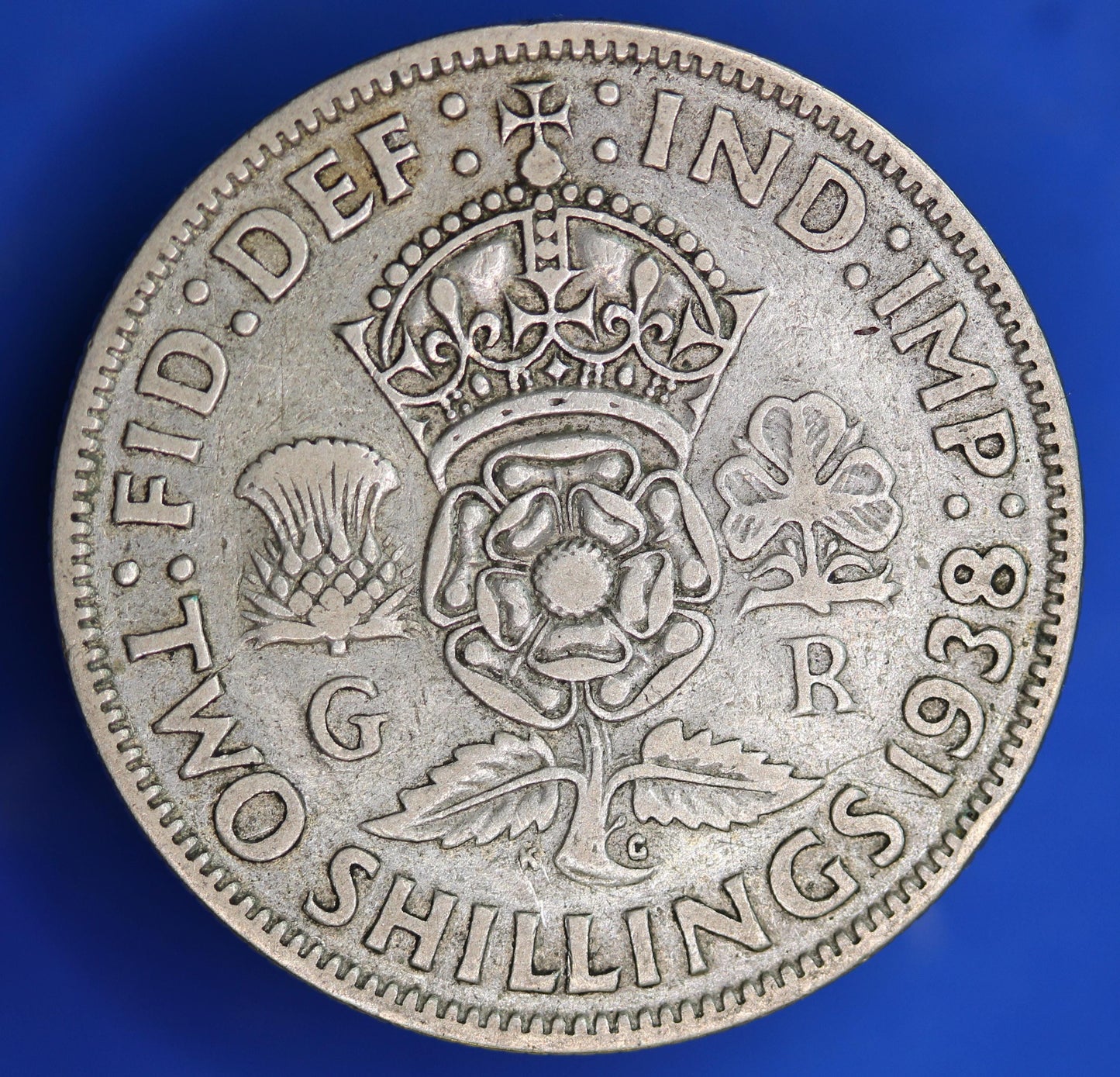 GENUINE British Coin -  1938 George VI two shillings, 50% silver coin  [01/26 34197]
