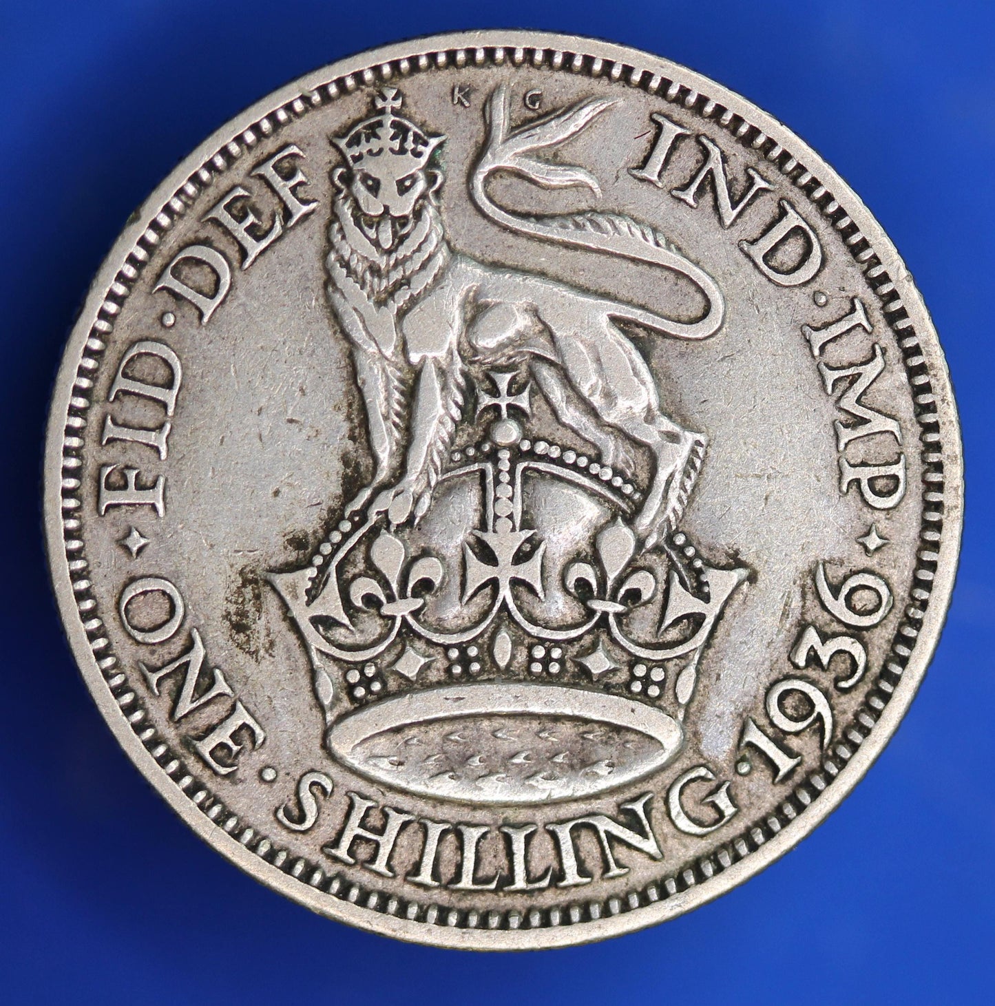 GENUINE British Coin -  1936 George V One Shilling, 50% silver coin  [01/26 34210]