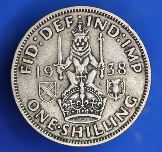 GENUINE British Coin -  1938 George VI Scottish One Shilling, 50% silver coin  [01/26 34201]