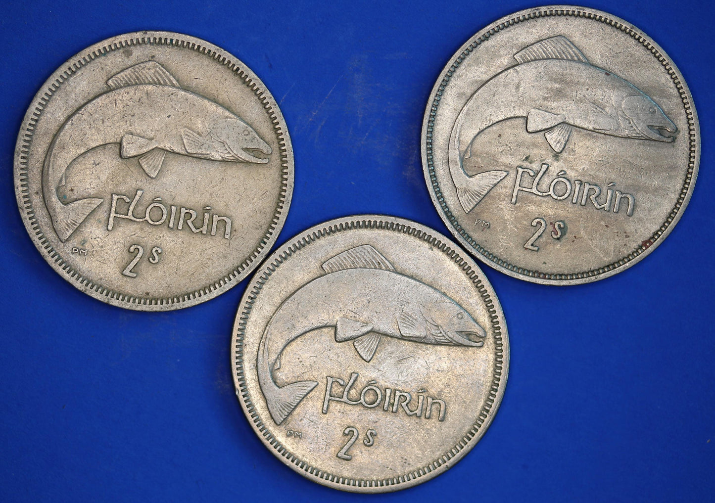GENUINE 3 Irish florins /two shillings Ireland EIRE coins, Salmon, various dates [01/26 34071]