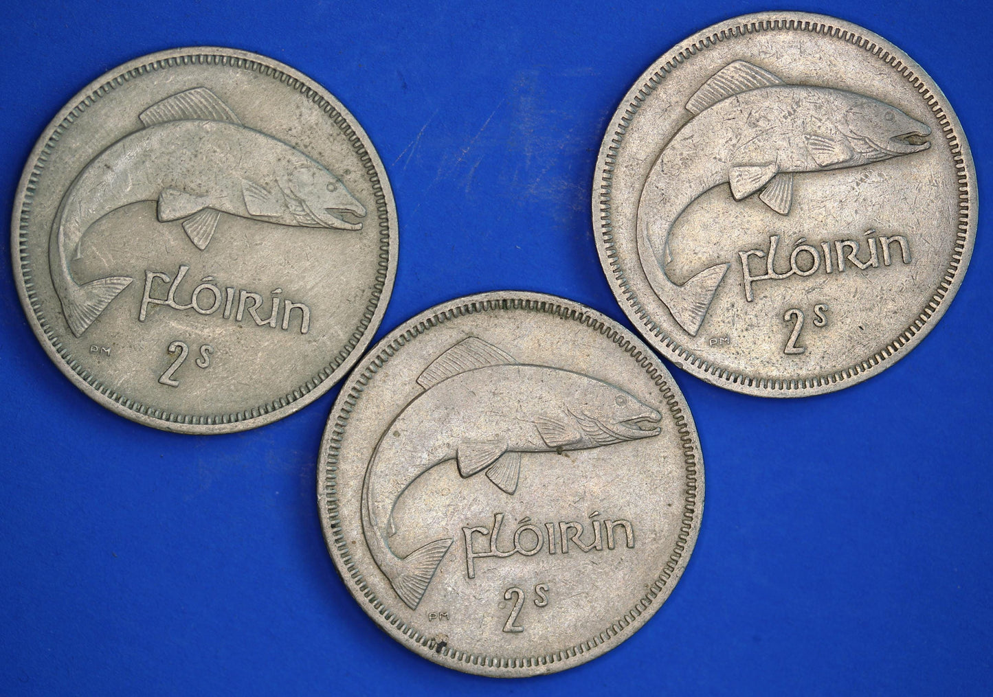 GENUINE 3 Irish florins /two shillings Ireland EIRE coins, Salmon, various dates [01/26 34072]