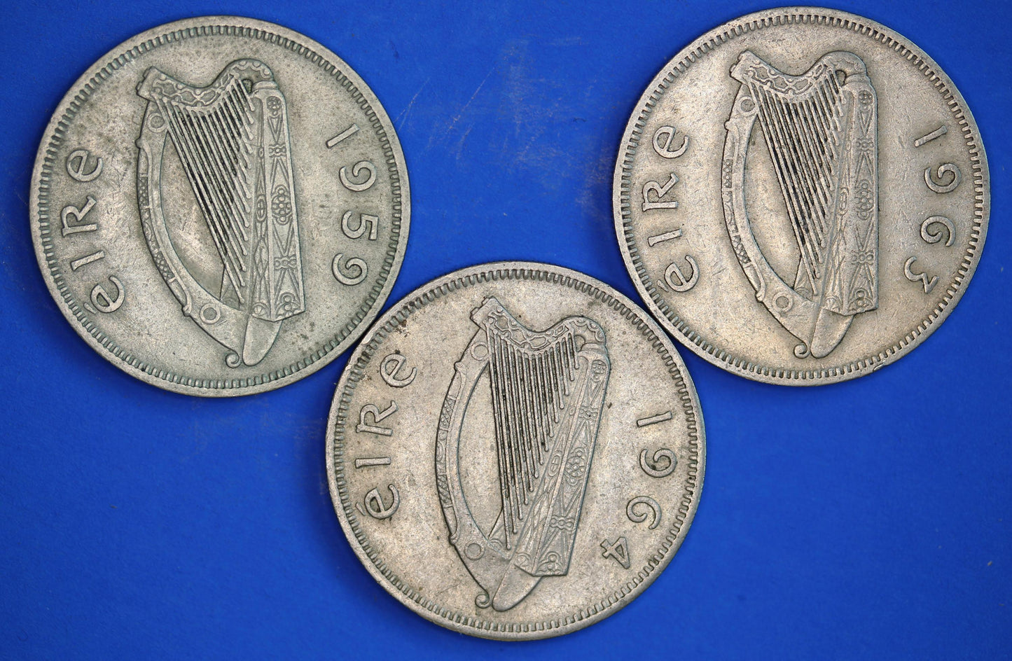 GENUINE 3 Irish florins /two shillings Ireland EIRE coins, Salmon, various dates [01/26 34072]