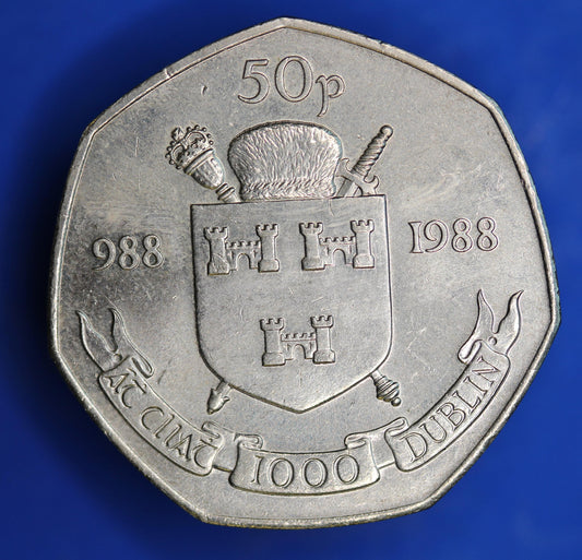 1988 Irish Ireland EIRE Fifty Pence 50p coin, Dublin Millennium    [01/26 34083]