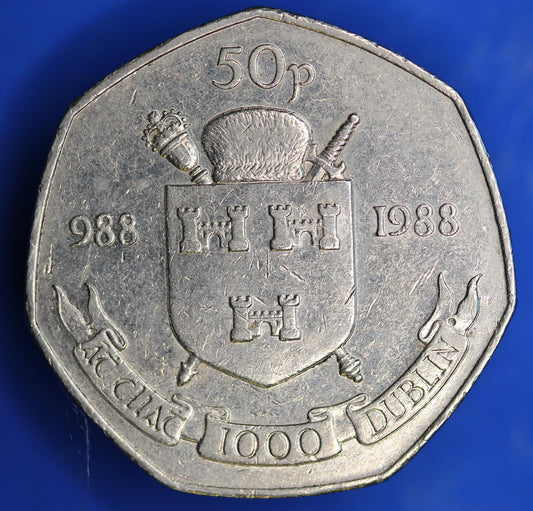 1988 Irish Ireland EIRE Fifty Pence 50p coin, Dublin Millennium    [01/26 34087]