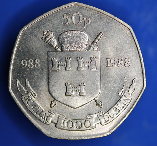 1988 Irish Ireland EIRE Fifty Pence 50p coin, Dublin Millennium    [01/26 34088]
