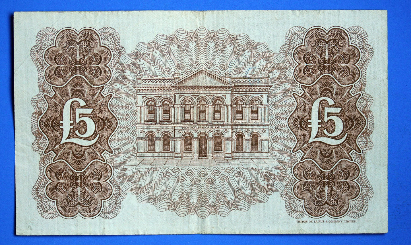 1968 Provincial Bank of Ireland Five Pound Banknote, Northern Ireland, McClay "EN"   [01/26 34120]