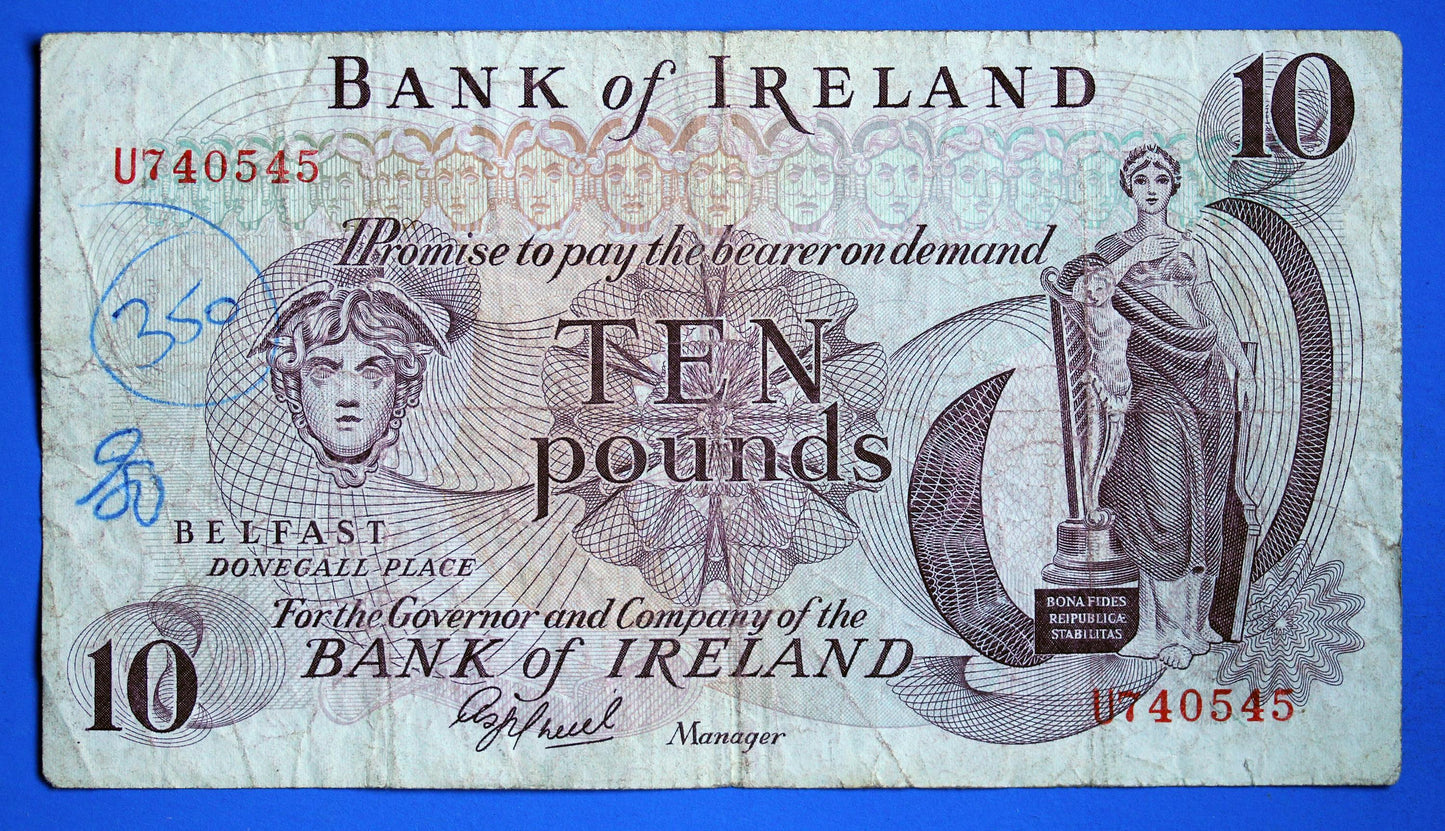 1984 Bank of Ireland Ten Pound Banknote, Northern Ireland, Harrison "U"   [01/26 34123]