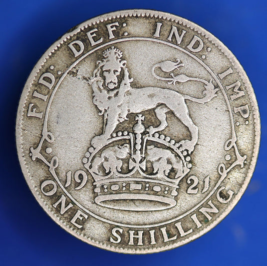 GENUINE British Coin -  1921 George V One Shilling, 50% silver coin  [01/26 34199]