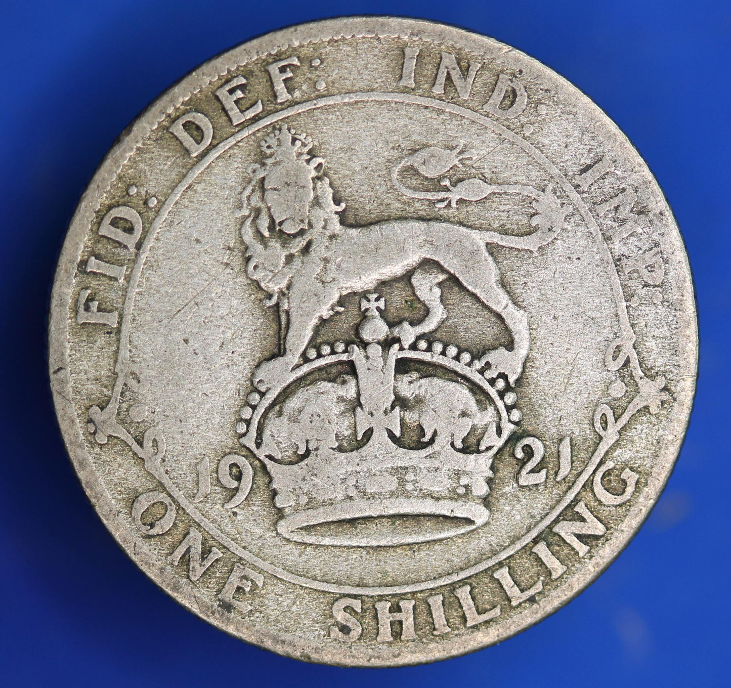 GENUINE British Coin -  1921 George V One Shilling, 50% silver coin  [01/26 34202]