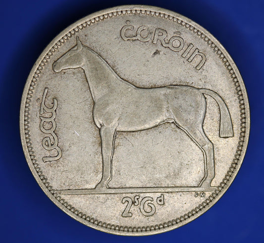 GENUINE 1939 Irish Half Crown 2/6 Ireland EIRE coin, 75% silver, Hunter Horse [02/26 34272]