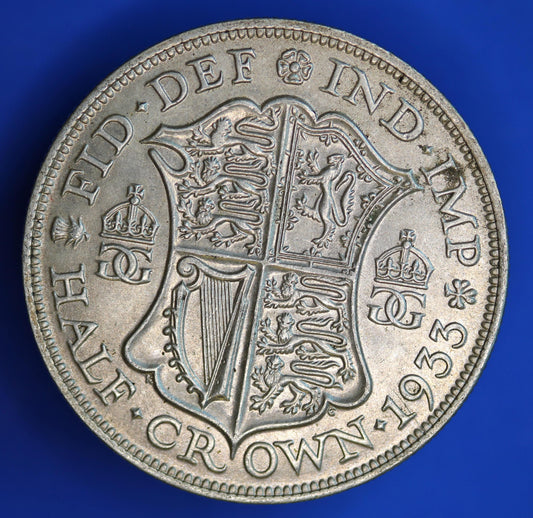 GENUINE British Coin -  1933 George V half crown, 50% silver coin  [02/26 34328]