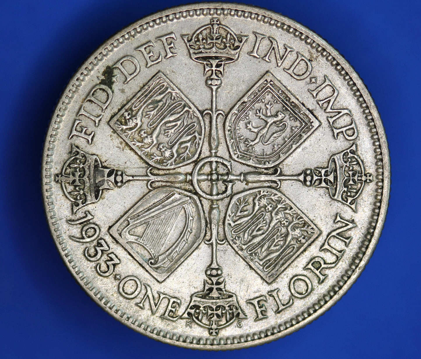GENUINE British Coin -  1933 George V florin/ two shillings, 50% silver  [02/26 34353]