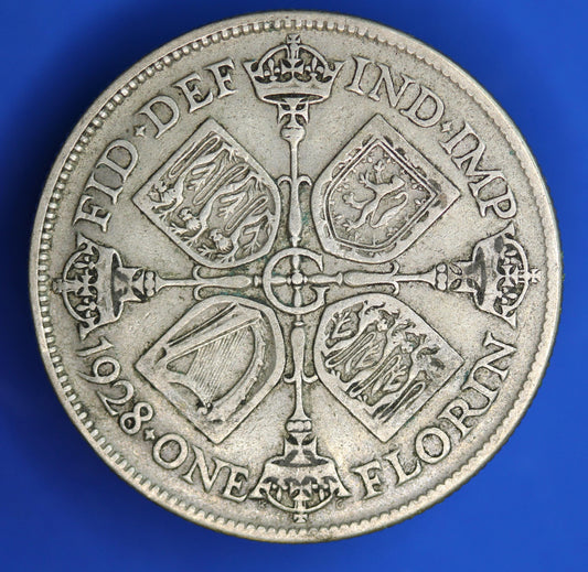 GENUINE British Coin -  1928 George V florin/ two shillings, 50% silver  [02/26 34357]